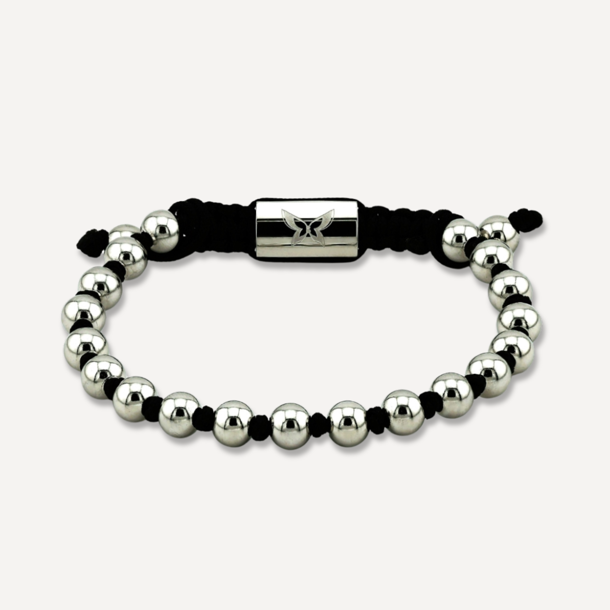 Bellas Gilded Bead Bolo - Knotted Black White_Rhodium_with_Multiple_Beads