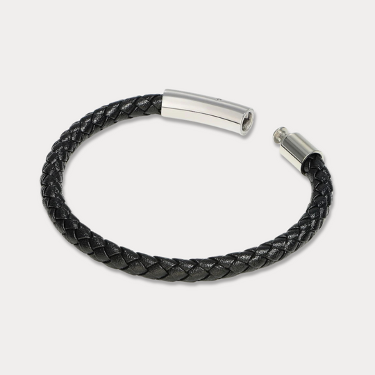Studz Classic Braided Italian Leather - Nero - White Rhodium