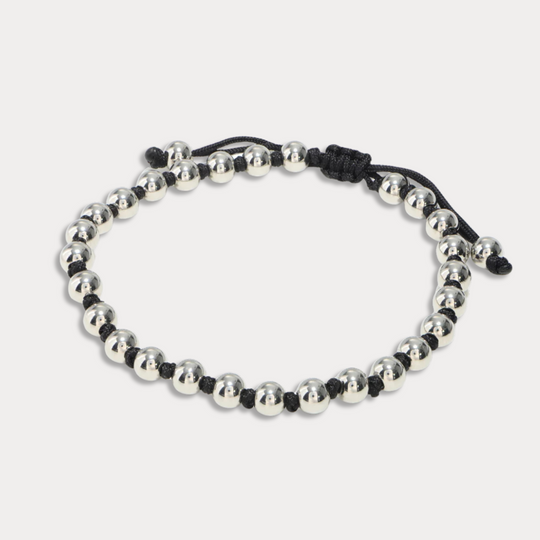 Studz Gilded Bead Bolo - Knotted Black Cord White Rhodium