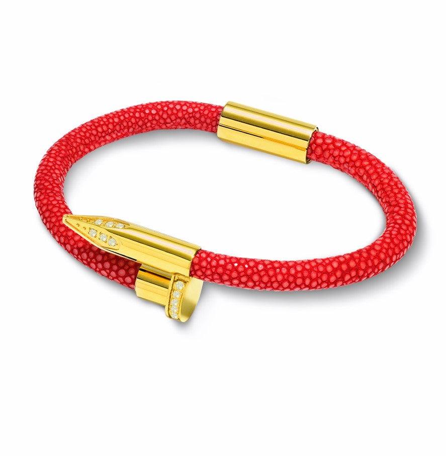 18K Gold & White Gems Bellas Stingray Obsession Nail™ - Italian Red