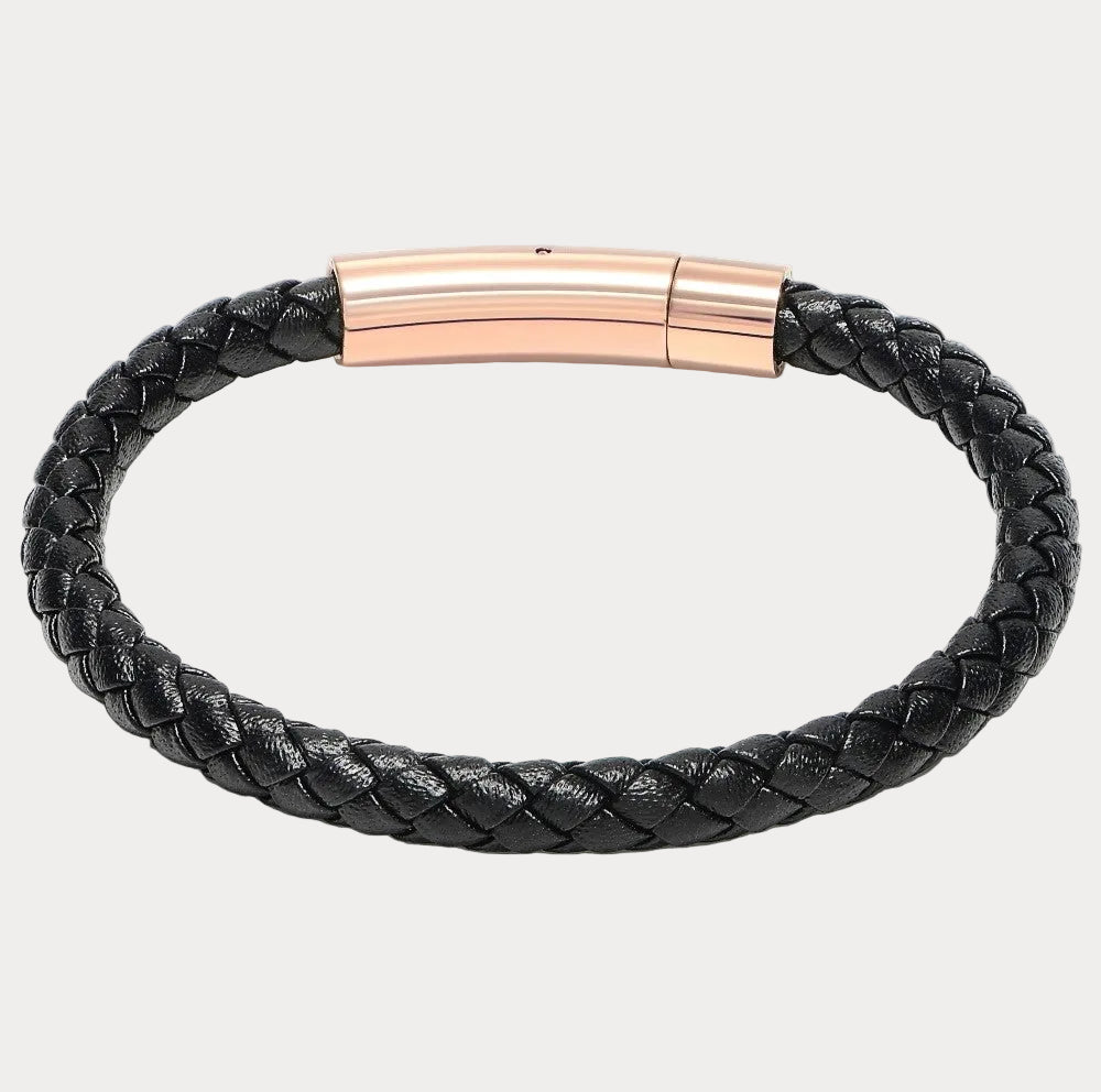 Bellas Classic Braided Italian Leather - Nera 18K Rose Gold