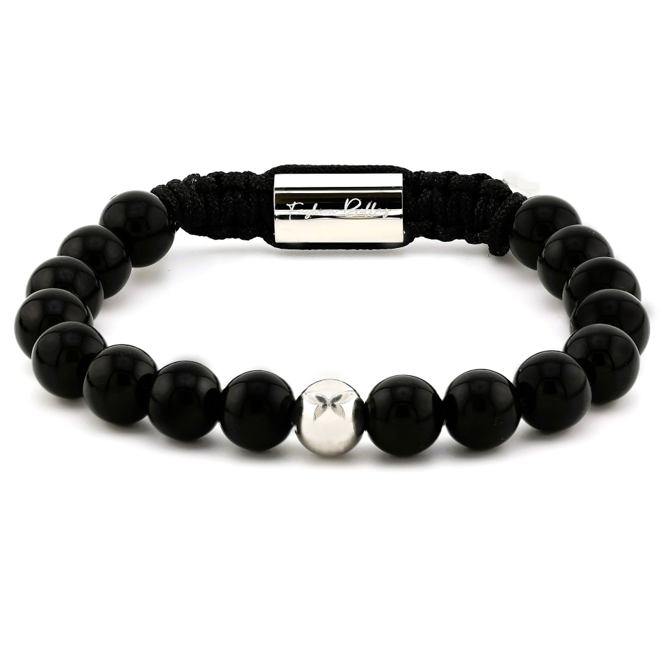 Bellas Gilded Bead Bolo - Onyx White_Rhodium_with_One_Bead 2