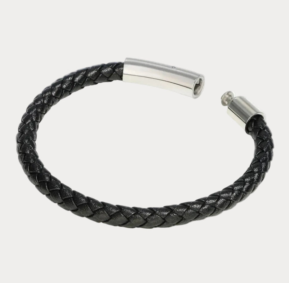 Studz Classic Braided Italian Leather - Nero - White Rhodium