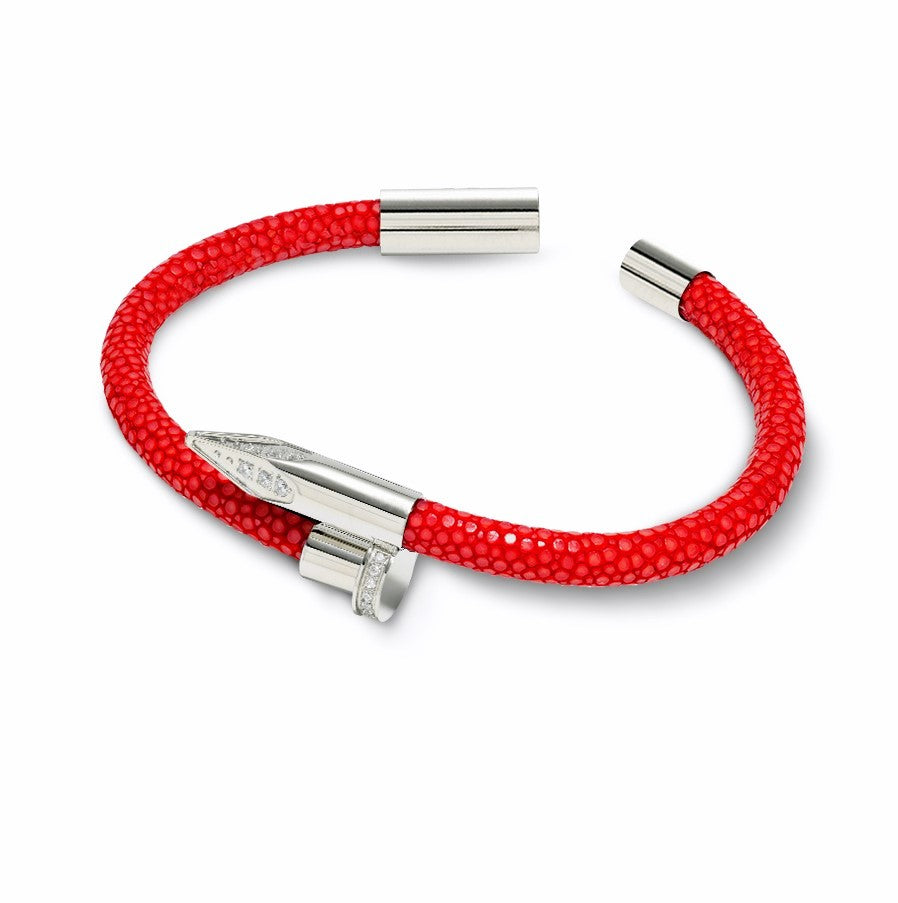 White Rhodium & White Gems Bellas Stingray Obsession Nail™ - Italian Red