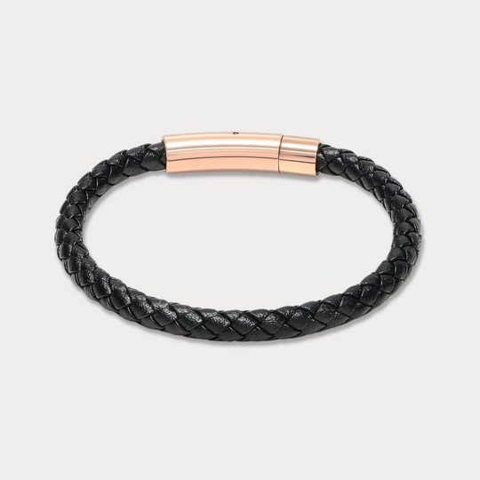 18k_Rose_Gold_Bellas Classic Braided Italian Leather - Nera