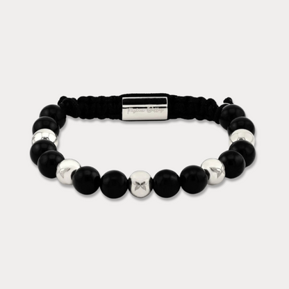 Bellas Gilded Bead Bolo - Onyx White_Rhodium_with_Five_Bead