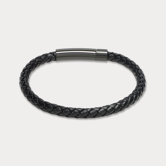 Black_Titanium_18K_Gold_Bellas Classic Braided Italian Leather - Nera