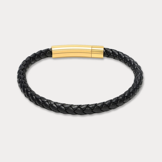 Studz Classic Braided Italian Leather - Nero - 18K Gold
