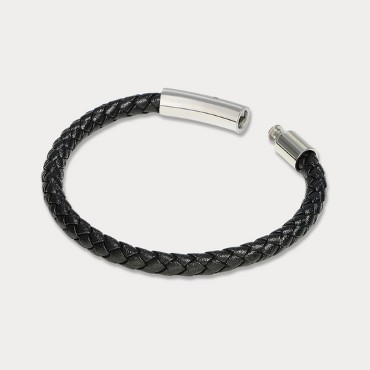 White_Rhodium_Bellas Classic Braided Italian Leather - Nera