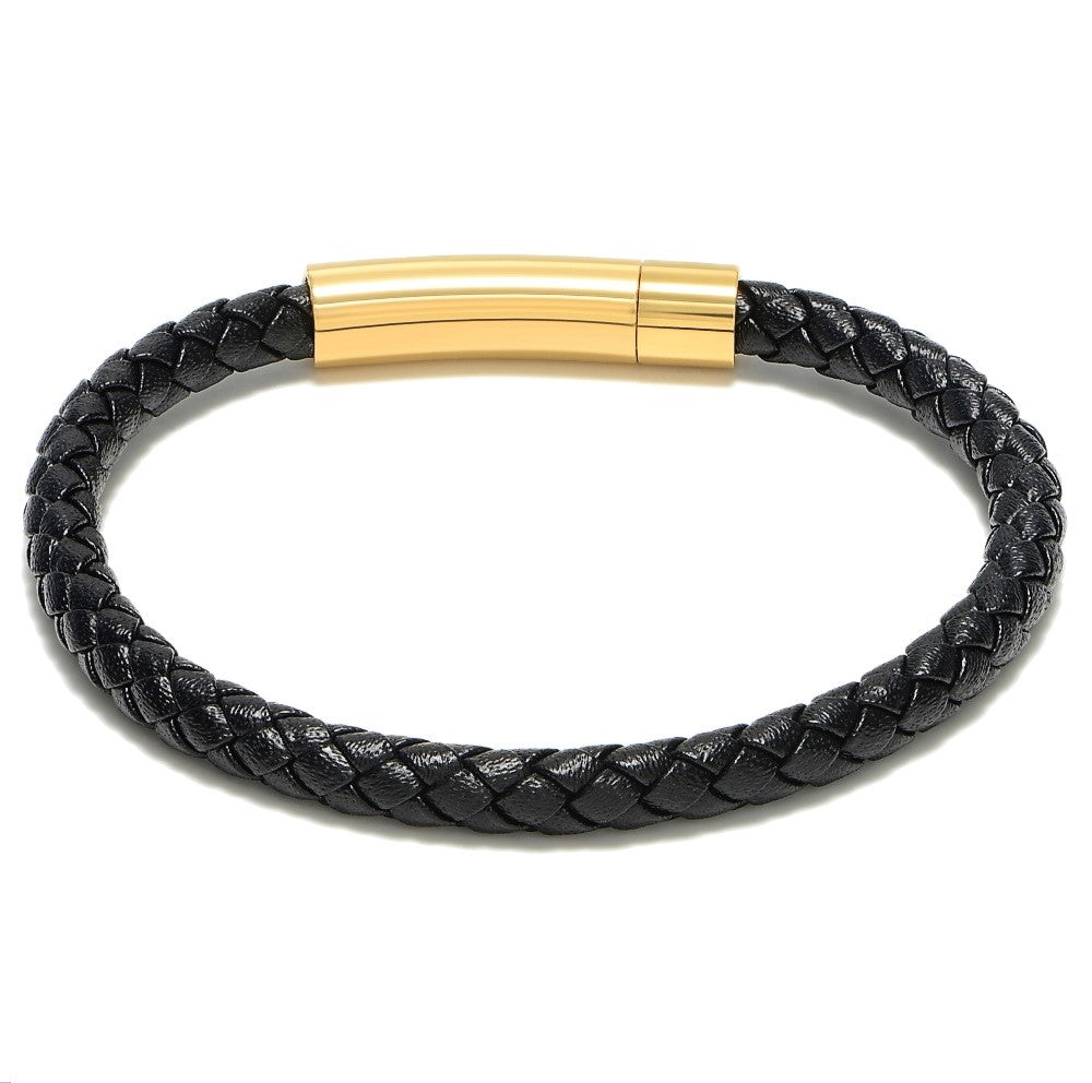 Studz Classic Braided Italian Leather - Nero - 18K Gold

