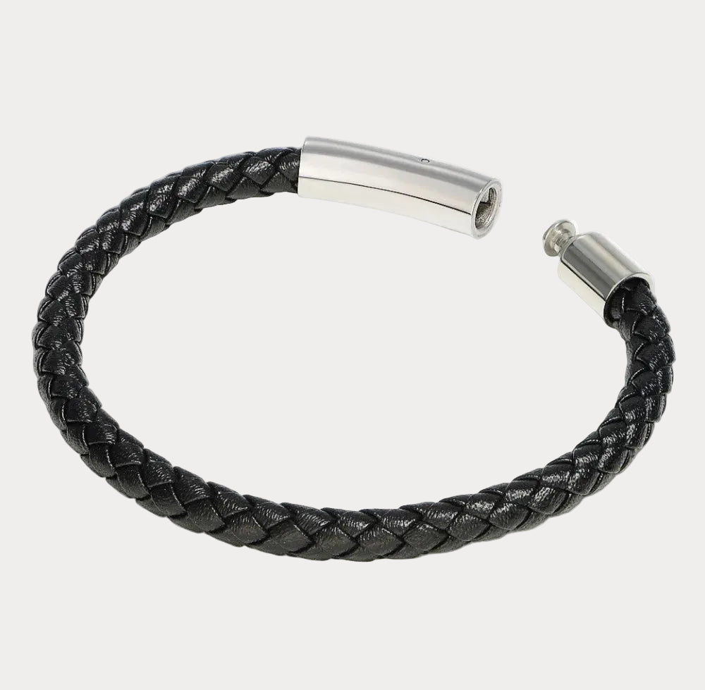 Studz Classic Braided Italian Leather - Nero - White Rhodium
